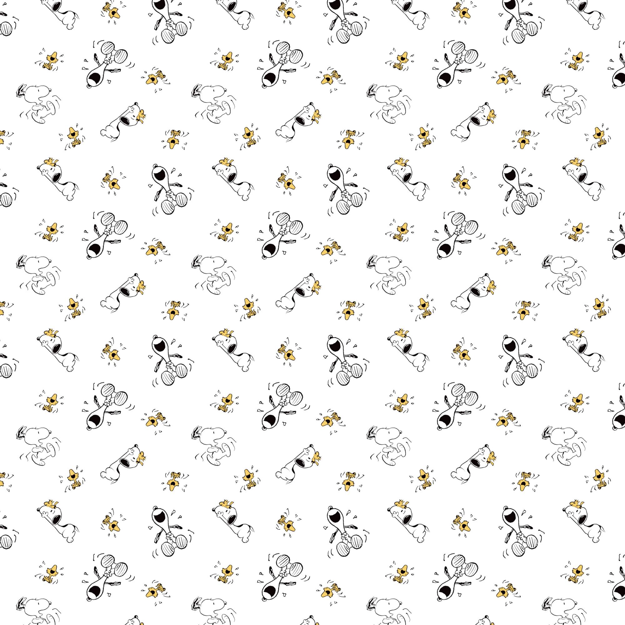 Peanuts® Snoopy & Woodstock Toss on White Cotton Fabric